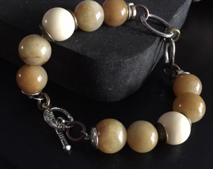 Yellow Jade/Amber Toggle Bracelet