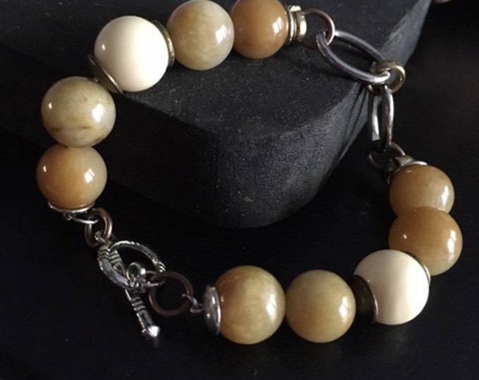 Yellow Jade/Amber Toggle Bracelet