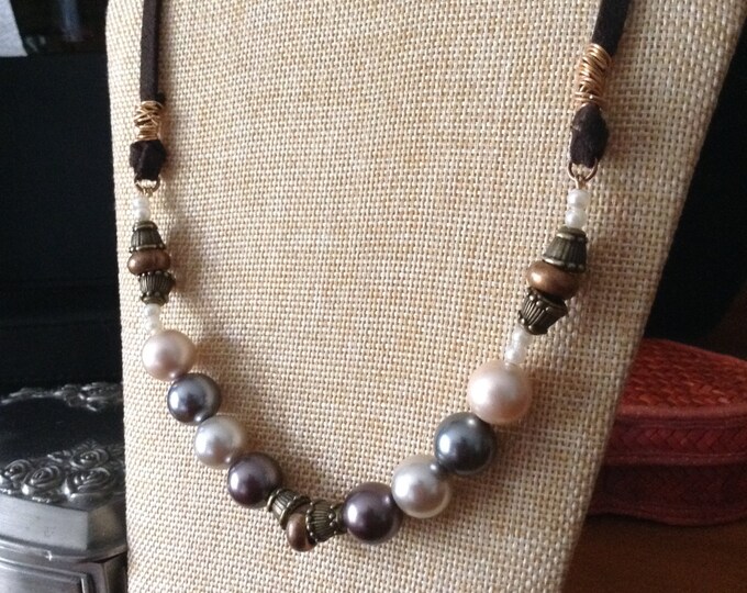 Bohemian South Sea Shell Pearl Necklace ...faux suede cord necklace