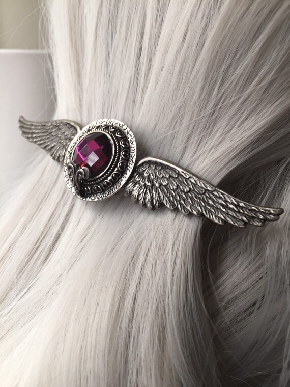 Hair Barrette for Thick Hair Angel Wings Silver Hair Clip or