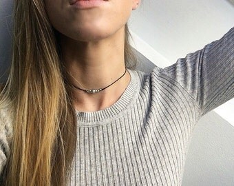 The Labradorite Choker - Raw Purple Labradorite crystal choker necklace with black adjustable cord, approx. 11 inch length.