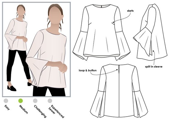 Harlow Top - Sizes 22, 24, 26 - PDF sewing pattern for printing at home ...