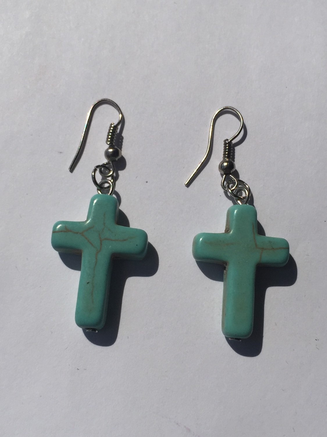 Turquoise Cross Dangle Earrings by KrisJewelryBoutique on Etsy