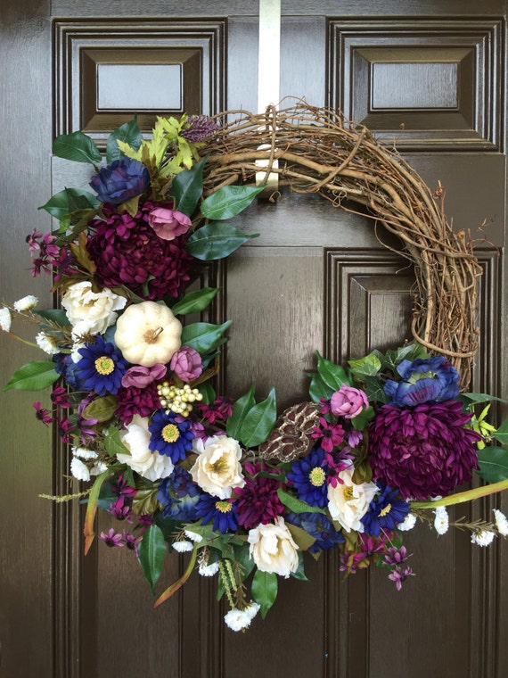 Items similar to Summer,purple fall wreath, floral fall wreath, harvest ...