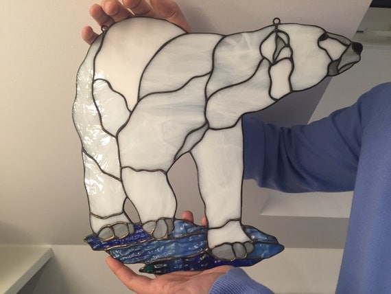 Stained glass polar bear Tiffany glass window suncatcher