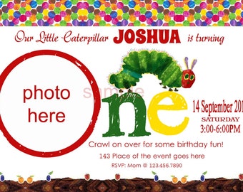 Very Hungry Caterpillar Invitations. Hungry Caterpillar Invitation. Caterpillar Invitation. First Birthday. Digital (you print)