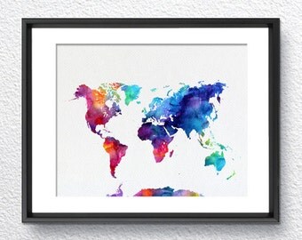 World Map, Watercolor Print, Art Print, Wall Art Poster, Wall Decor, Art Home Decor, Wall Hanging Item 237
