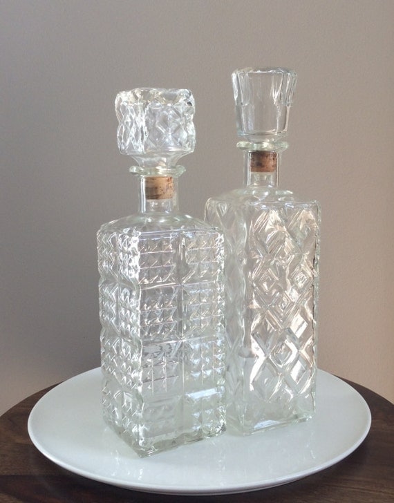 Vintage Glass Liquor Decanters Diamond Pattern Glass 1645