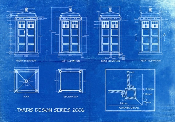 Tardis Print Poster Dr Who Blueprint The Tardis Blueprint 