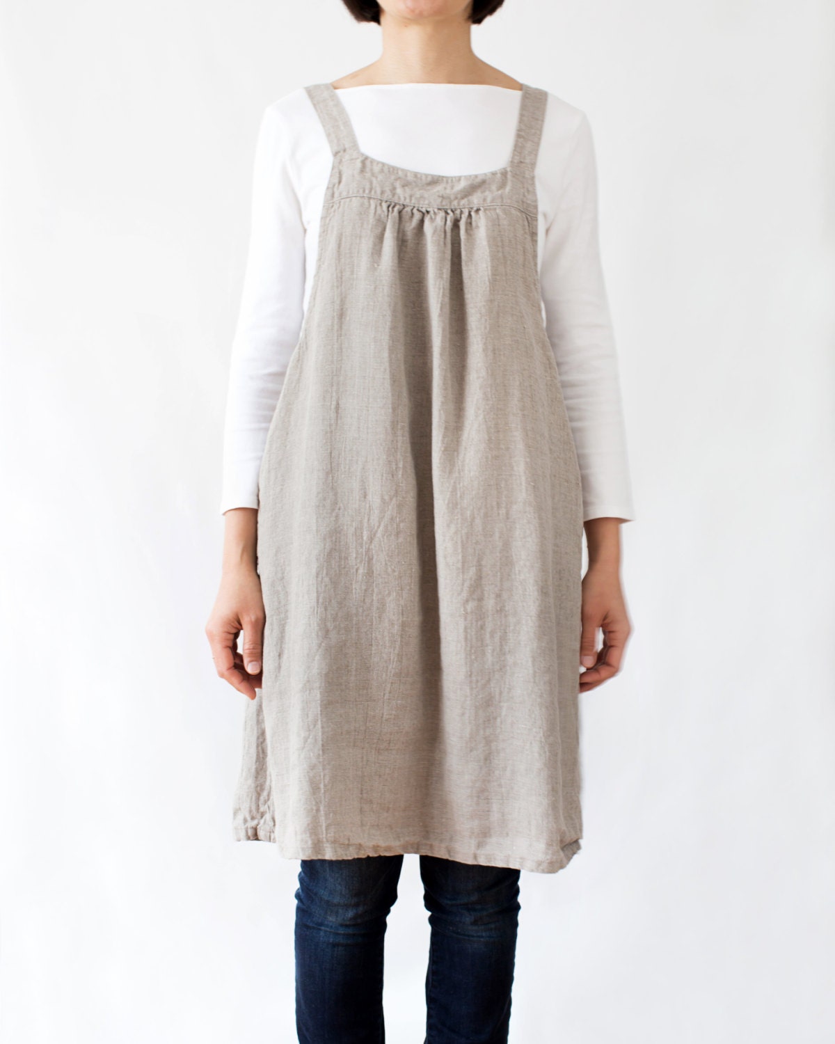 Linen jumper dress/ apron dress for women in natural linen