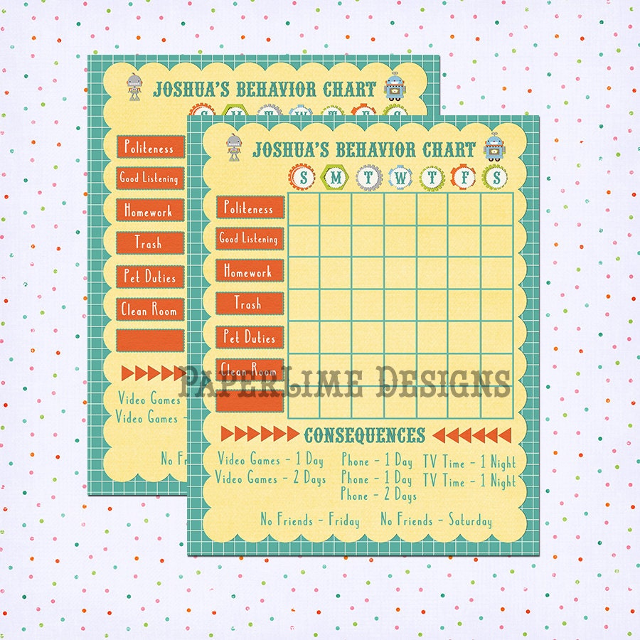 Chore Chart Behavior Chart Kids Chore Chart by PaperLimeDesigns