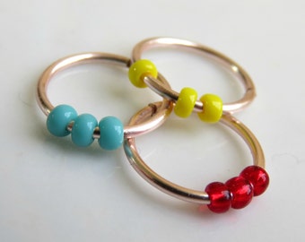 Beaded Nose Hoops - Beaded Nose Rings - Set of Cartilage Hoops - Beaded Tragus Hoop