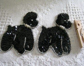 Black Poodle Appliques Sequins and Pearls Sock Hop