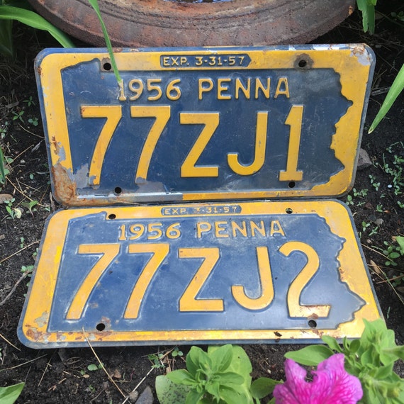 Vintage 1956 Pennsylvania License Plates 77ZJ1 77ZJ2 License