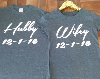 Wifey Hubby Shirts. Couples shirt. Matching shirts. Couple Shirts. Honeymoon shirts..Wedding Shirts. Groom Shirt. Bride Shirt Groom shirt