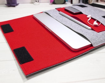 New Macbook Pro case, 13 inch laptop case, laptop sleeve, red laptop sleeve, felt laptop sleeve, grey laptop case, Macbook Air case