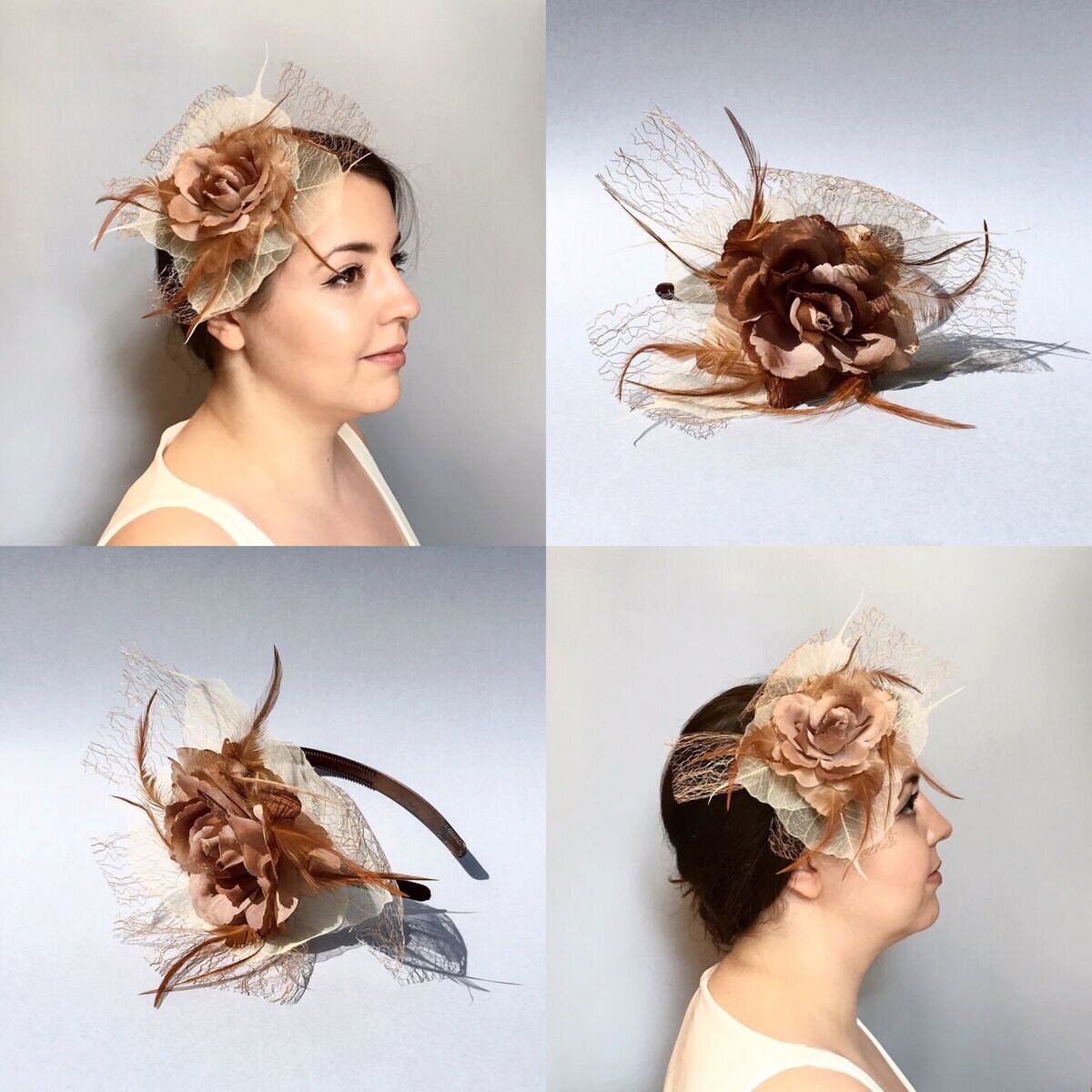 Handmade fascinator with flowers. by DanuttaHandGallery on Etsy