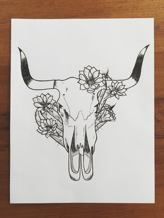 Cow Skull and Cactus Print by TheRangeByLacie on Etsy