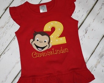 Curious George Birthday tee, Two Birthday tee, second birthday tee, birthday shirt, personalized birthday shirt,