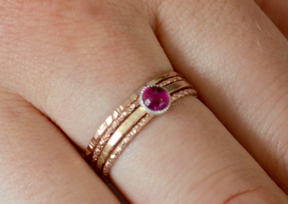 Ruby and 14k Rose Gold Delicate Stacking Rings