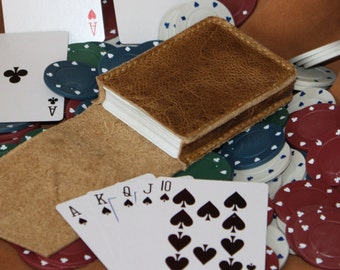Distressed Leather playing card case. Italian distressed leather, this leather changes shade with use, can be changed back with heat.