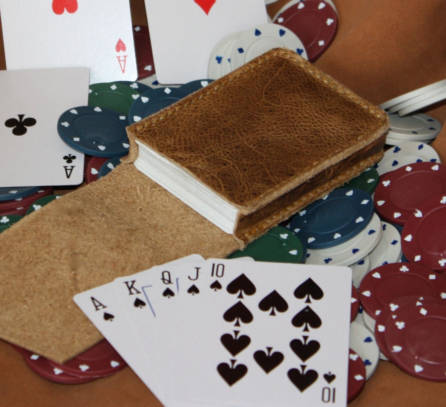 Distressed Leather playing card case. Italian distressed