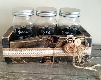 Serving tray and its 3 jars Mason - recycled with wood pallets