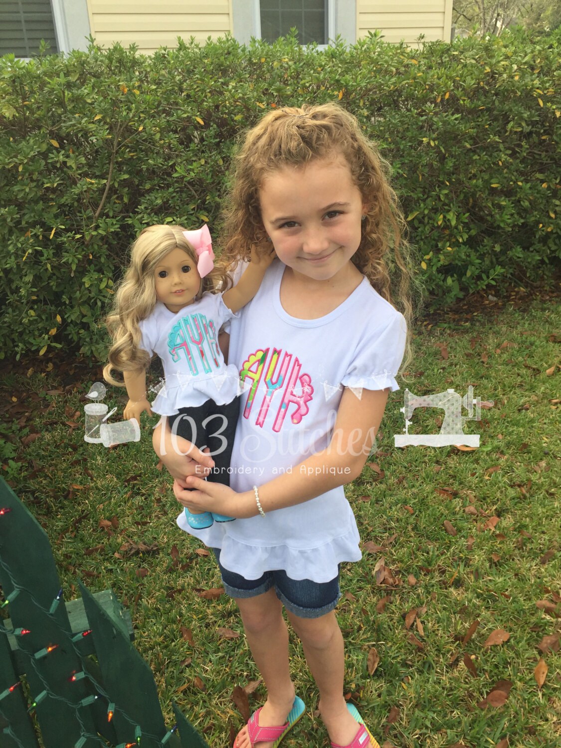 Girl and Doll Matching Shirt SetScalloped Monogram in your