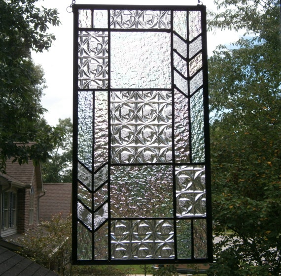 Leaded clear stained glass panel with iridescent by DownriverGlass