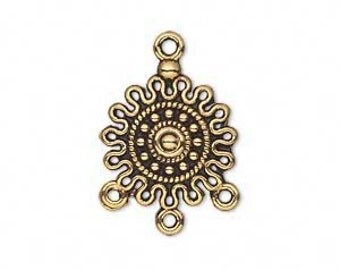 Chandelier, antiqued gold, 3 loop chandelier, 17mm, 4 each, D719