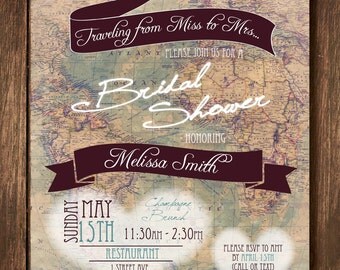 Travel Theme Bridal Shower Invitation - Custom Digital Copy