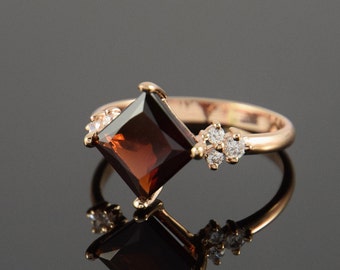 Garnet ring, Gemstone ring, Garnet ring gold, Red stone ring, Art deco ring, Geometric ring, January birthstone
