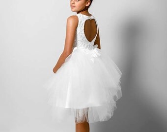 flower girl dress with heart shaped back