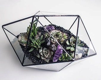 Hexadecahedron 3 sizes / Geometric Glass Terrarium / Glass candle holder