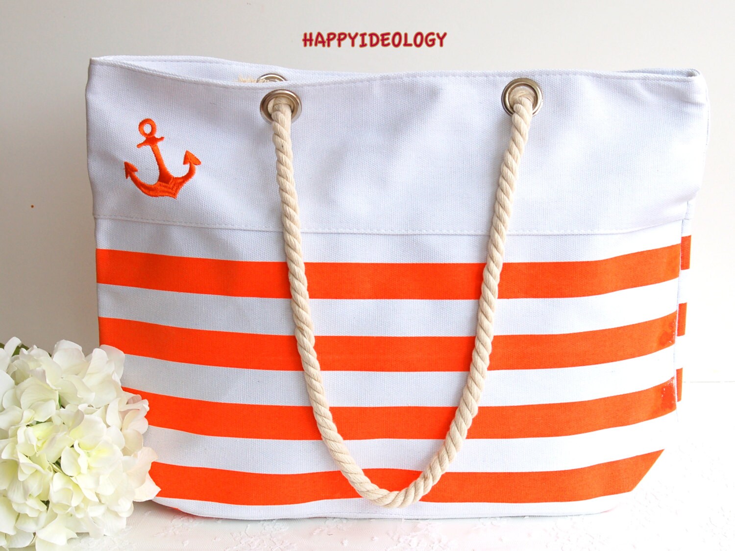 Nautical Large Beach Bag. Anchor Print Beach Bag/Tote.Canvas
