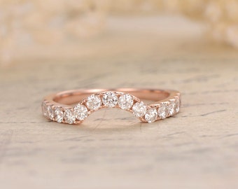 Full Cut Diamond Curved Wedding Ring,Half Eternity,Anniversary Band,Diamond Wedding Band,Art Deco,14K Rose Gold,Curved Diamond Matching Band