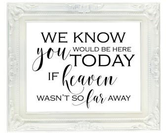 We know you would be here today if heaven wasn't so far away, Wedding memorial sign, remembrance sign, wedding reception sign, ceremony sign