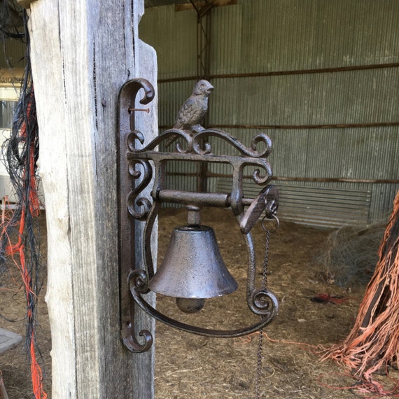 Hand Made Rustic Cast iron door bell with chain by PinkGalahOnline