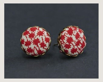 no.79 Stud Liberty Fabric button earrings - Red Palm