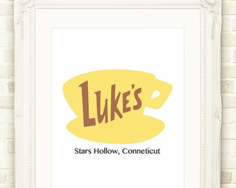 Gilmore Girls Print, Luke's Diner Stars Hollow Town Signs Printable Wall Art, INSTANT DOWNLOAD 3 Sizes, Lorelai, Rory, Gilmore Girls Poster