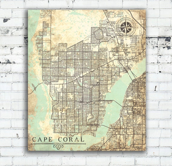 CAPE CORAL Canvas Print Florida FL Vintage map by NatalyBorichArt