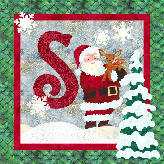 S is for Santa Christmas Quilt Wall Hanging INSTANT
