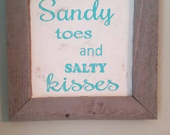 Items similar to Sandy toes & Salty kisses Wooden Handpainted 11x11 ...