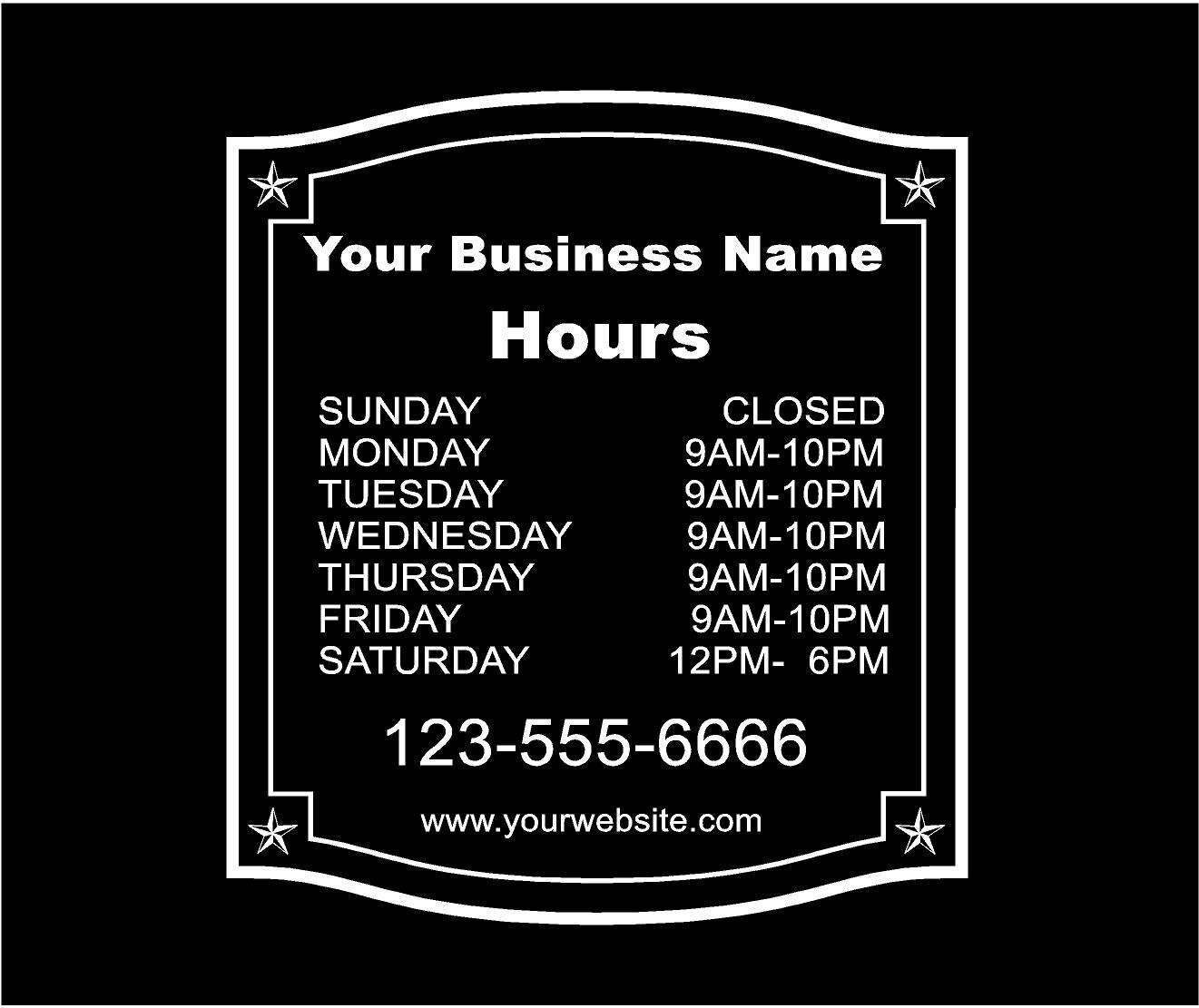 Business Hours Vinyl Decal Store Front Window Door Custom 3092