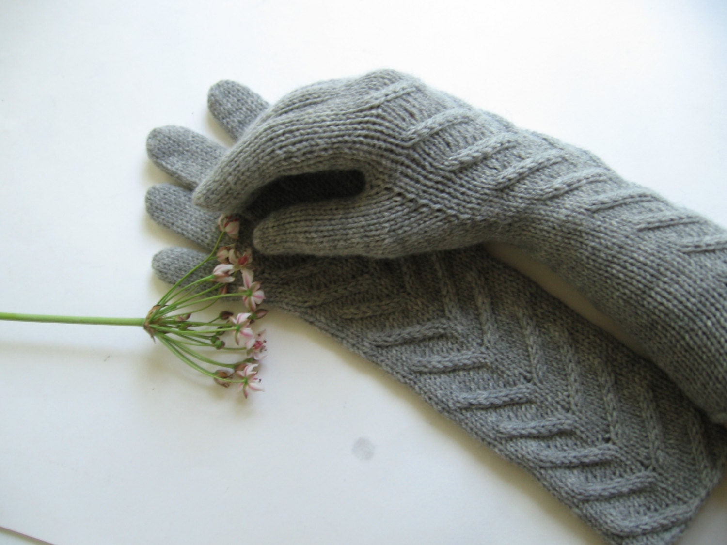 Knit women's long gloves 100 pure wool Hand knitted warm
