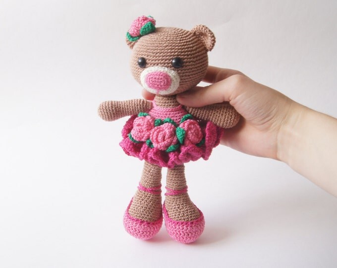 Crochet Toy Teddy Bear Ballerina Amigurumi StuffedToy Present Gift for Boy Girl Baby Shower Pink Handmade