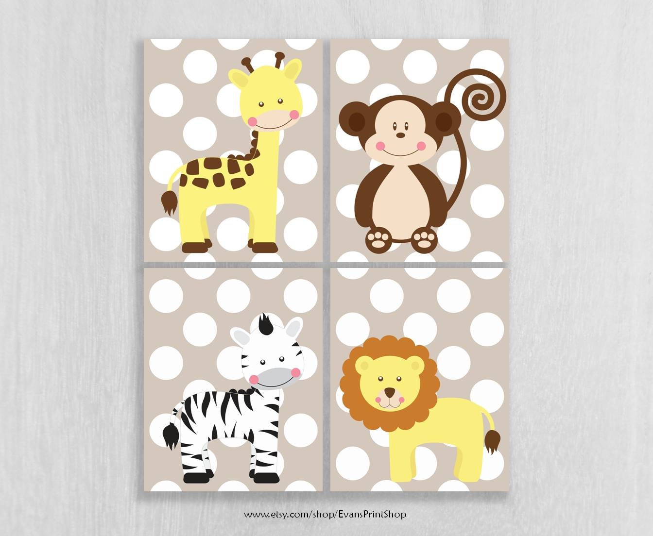 Safari Nursery Wall Art Prints Set of 4 Jungle Nursery Art