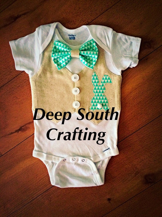 Easter bunny baby boy onesie bow tie vest by Deepsouthcrafting