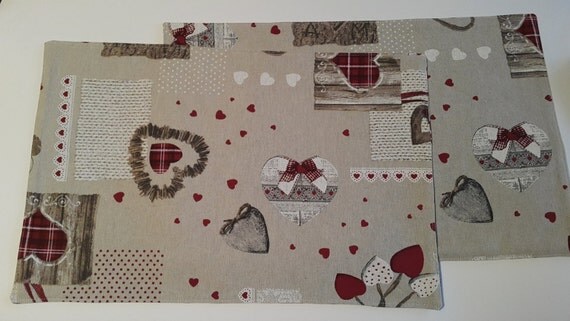 Romantic Reversible Placemats, Set of 2 Placemats, Cotton Placemats, Cloth Placemats, Kitchen Decoration, Coasters, Table Linens,