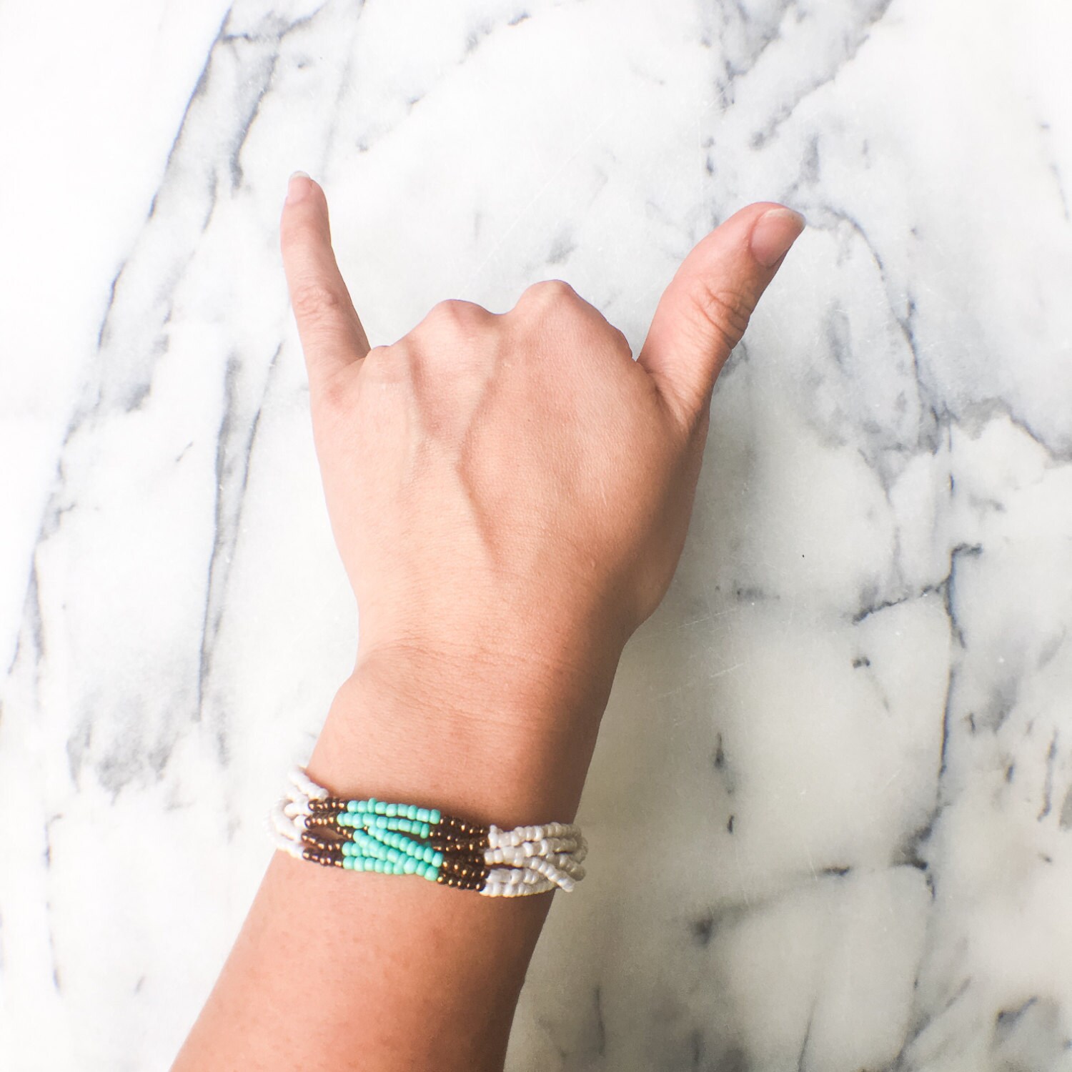 Beaded Hang Loose Bracelet Made With Ecru Bronze